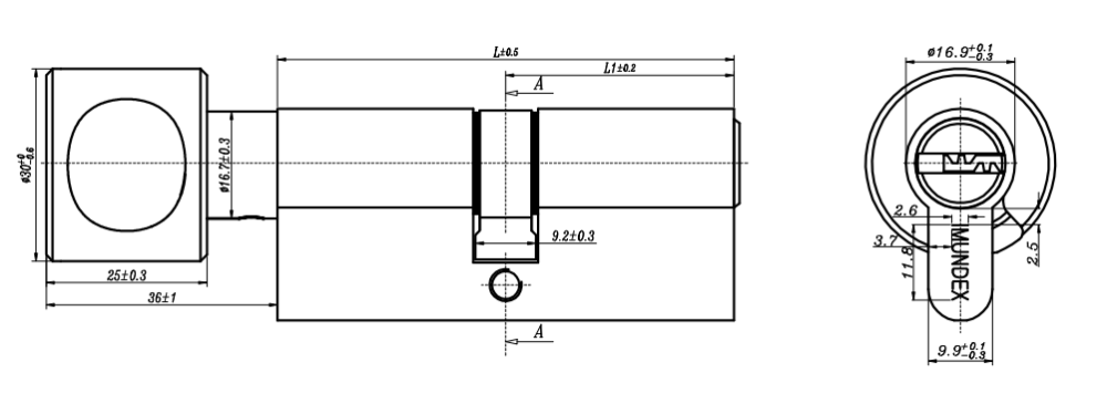 Ruột khóa 1 đầu chìa và 1 đầu vặn tròn 65mm