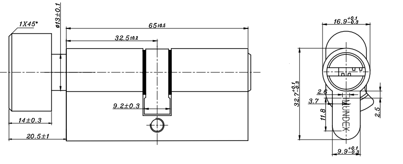 Ruột khóa 1 đầu chìa và 1 đầu vặn ovan 70mm