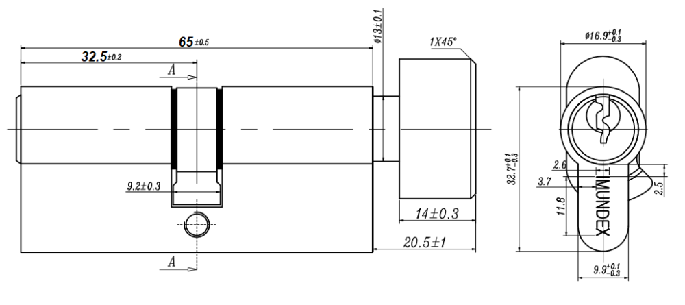 Ruột khóa 1 đầu chìa và 1 đầu vặn ovan 65mm